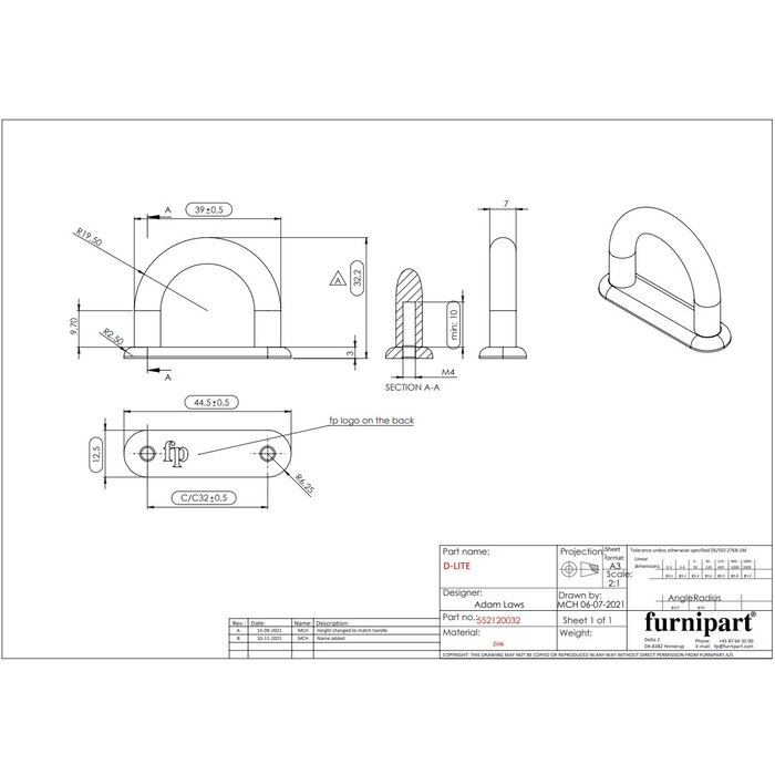 Furnipart Furnipart furniture handle 'D-LITE' in gold color