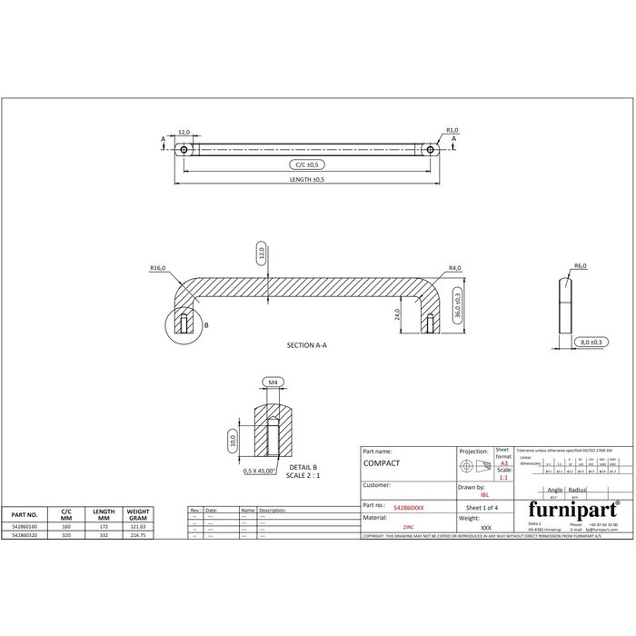 Furnipart Furnipart meubelgrepen COMPACT in U- vorm - geborsteld antraciet