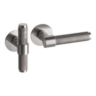 Artitec Türgriffe aus Edelstahl RAW L+T auf runden Rosetten von 2 mm Dicke