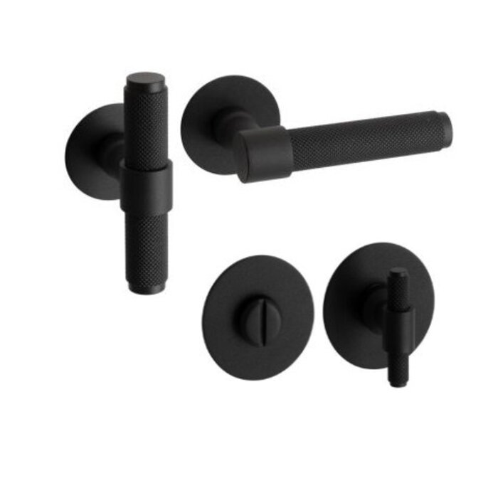 Artitec Poignées de porte noires 'RAW L+T' sur rosaces rondes de 2 mm d'épaisseur - Fastfix