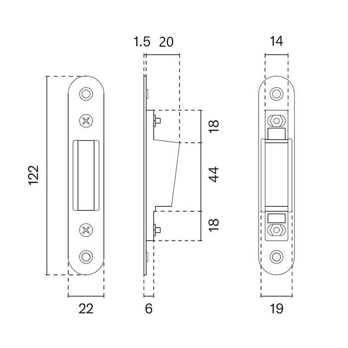 Aprile Adjustable strike plate 2870 for magnetic lock - 122 x 22mm - stainless steel look