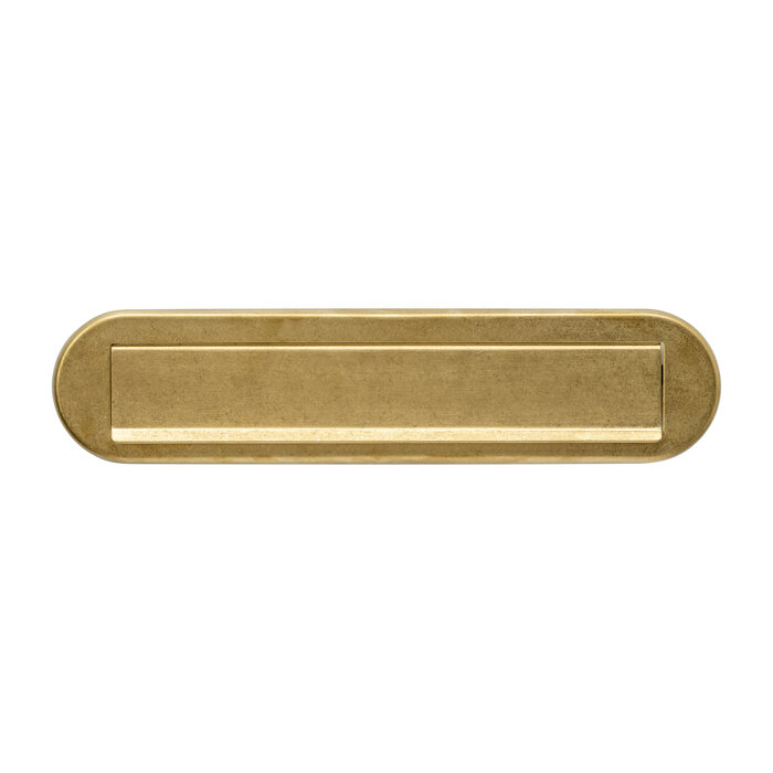 Intersteel Oval letter plate of 340x80mm with flap & rain edge from Intersteel - Brass tumbled PVD