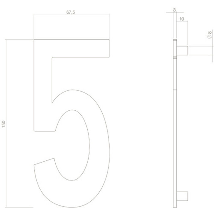 Intersteel Intersteel-Hausnummer „5“, 150 mm hoch – Messing getrommelt mit PVD-Beschichtung