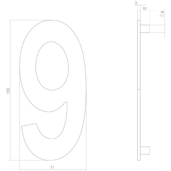 Intersteel Numéro de maison Intersteel '9' de 150 mm de haut - Laiton poli PVD