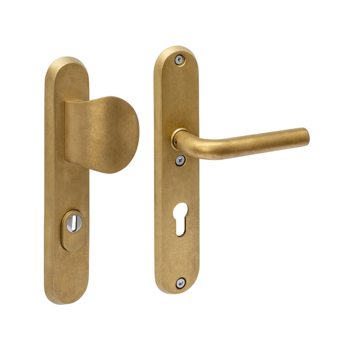 Intersteel Ferrure de porte d'entrée Intersteel Bouton/poignée LUZERN avec protection anti-arrachement homologué SKG*** - Laiton poli PVD