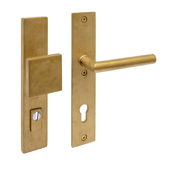 Intersteel Ferrure de porte d'entrée Intersteel Bouton/poignée JURA avec protection anti-arrachement homologué SKG*** - Laiton poli PVD