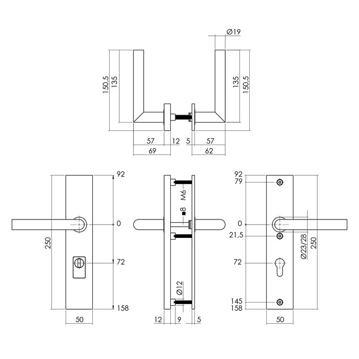 Intersteel Intersteel voordeurbeslag JURA kruk/kruk met kerntrekbeveiliging SKG*** gekeurd - Messing getrommeld PVD