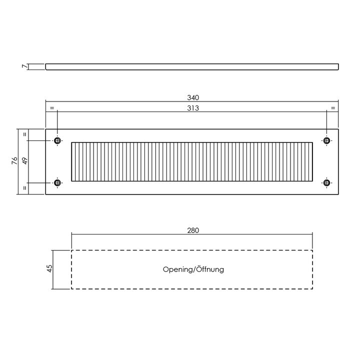 Intersteel Intersteel rechteckiger Zugluftschutz 340 x 76 mm – Messing getrommelt mit PVD-Beschichtung