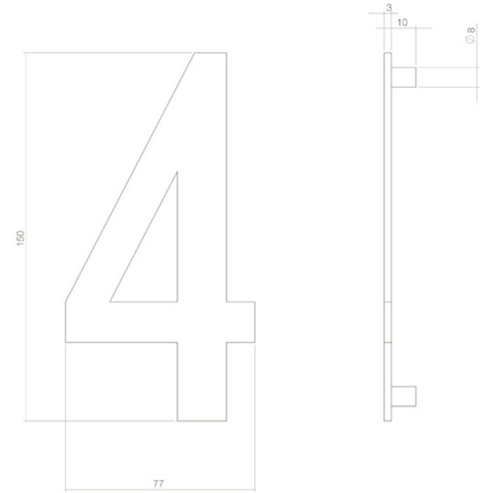 Intersteel Numéro de maison Intersteel '4' de 150 mm de haut - acier inoxydable poli