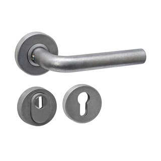Intersteel Door handle LUZERN with solid rosettes SKG*** approved - tumbled stainless steel