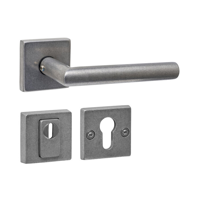 Intersteel Intersteel Door handle JURA with solid square rosettes SKG*** approved - tumbled stainless steel