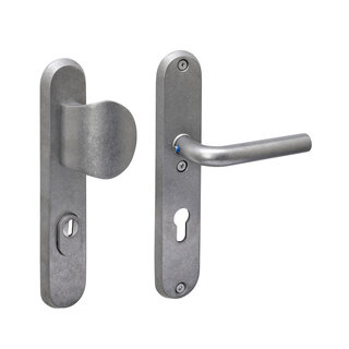 Intersteel Front door fitting knob/handle LUZERN with core pull protection SKG*** - tumbled stainless steel