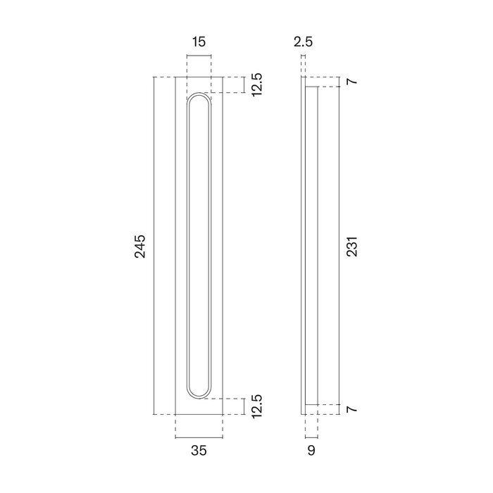 Aprile Rectangular matt gold sliding door bowl HD 239 - 245 x 35 mm for wooden doors