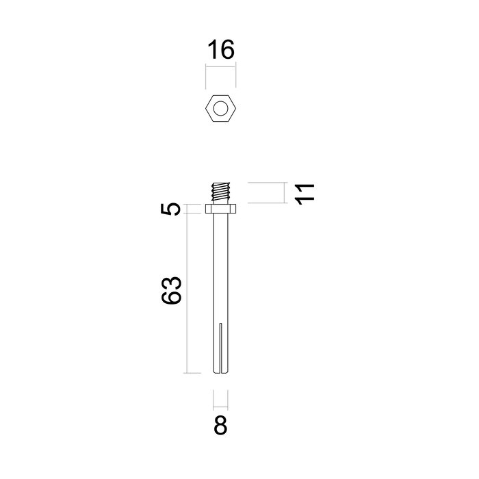 HDD Stift 8x8mm deurklink + draadstang M10 voor vaste knop