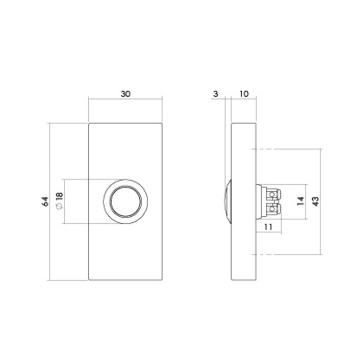Intersteel Rechteckige Türklingel mit Intersteel 65x30x10mm - Messing PVD beschichtet
