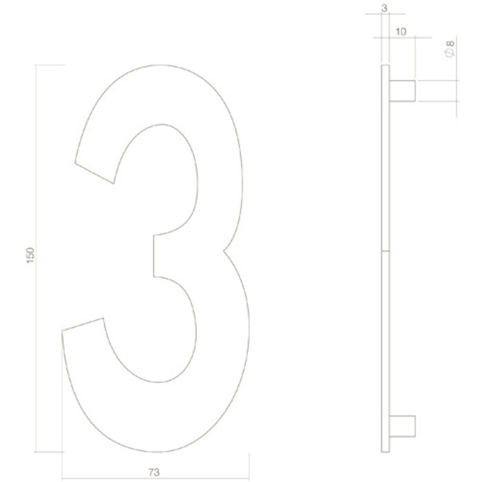 Intersteel Intersteel-Hausnummer „3“ mit 150 mm Höhe – Messing PVD
