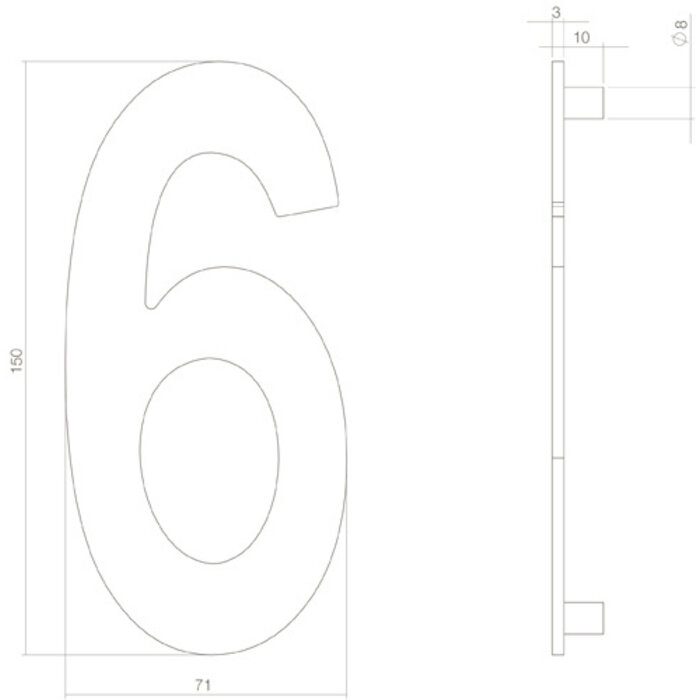 Intersteel Numéro de maison Intersteel '6' de 150 mm de haut - Laiton PVD