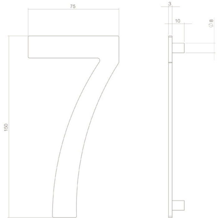 Intersteel Intersteel house number '7' 150 mm high - Brass PVD
