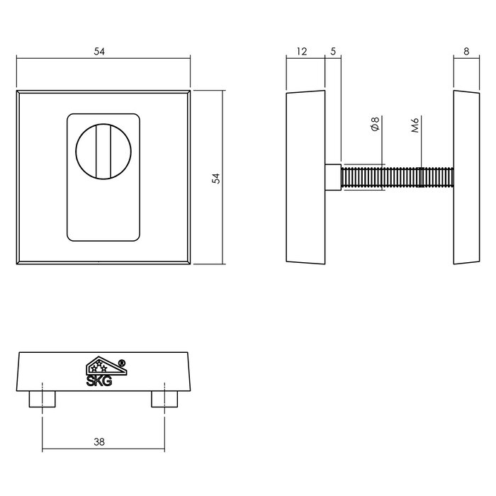 Intersteel Sicherheitsrosetten quadratisch 54x54 mit Kernziehschutz - Messing PVD