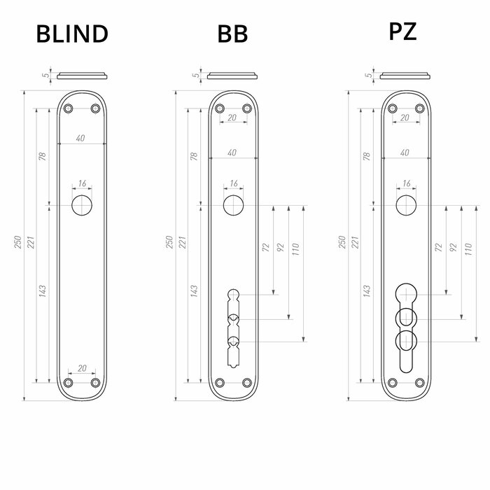 Dauby Pair of Dauby door handles PH1925+/P40 raw metal (RM) on plate