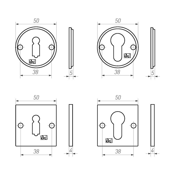Dauby Pair of Dauby rosette 50Q white bronze (WB) key plates