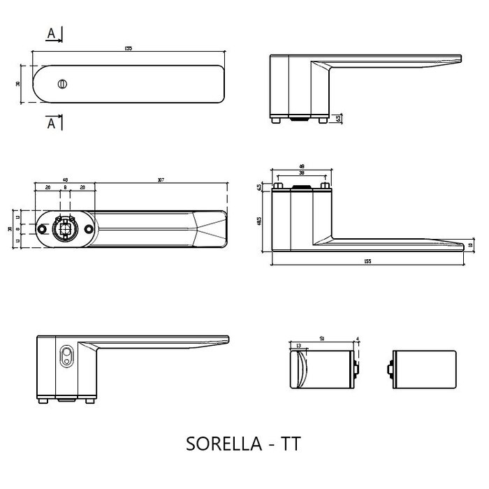 Aprile Zwarte massieve APRILE deurklinken SORELLA met of zonder ingebouwde  WC sluiting