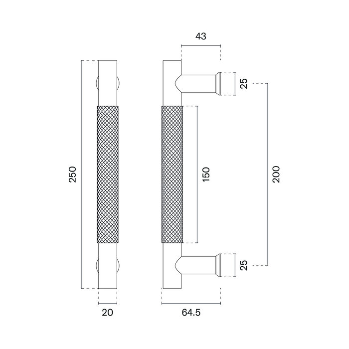STERK Black door handles 1770 made of stainless steel, cross-ground - axle size 200 mm