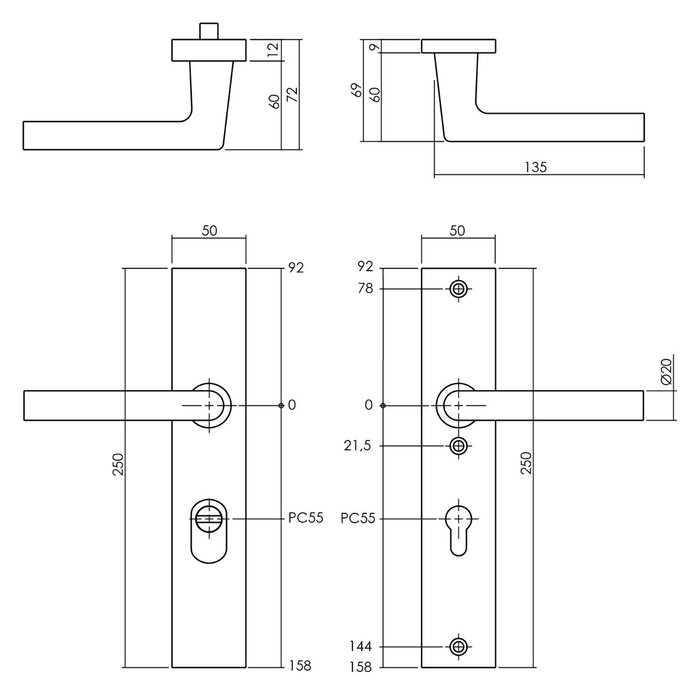 Intersteel Intersteel Fronttürbeschlag JURA Griff/Griff mit Kernzugschutz SKG*** geprüft - Aluminium F1