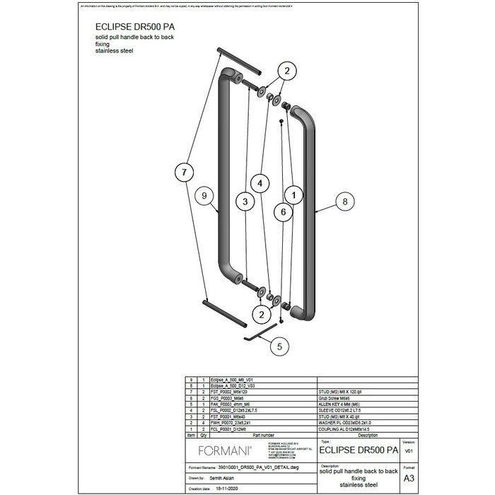 Formani Paire de poignées de porte ECLIPSE DR500 PA - bronze