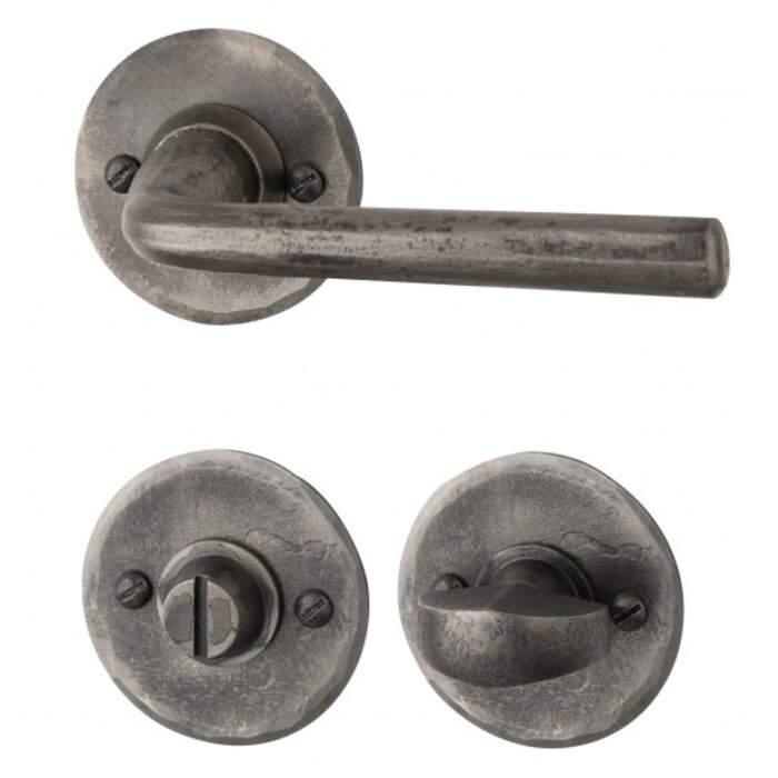HALCO HALCÖ door handles Obertauern on round rosette with visible screws - Raw steel