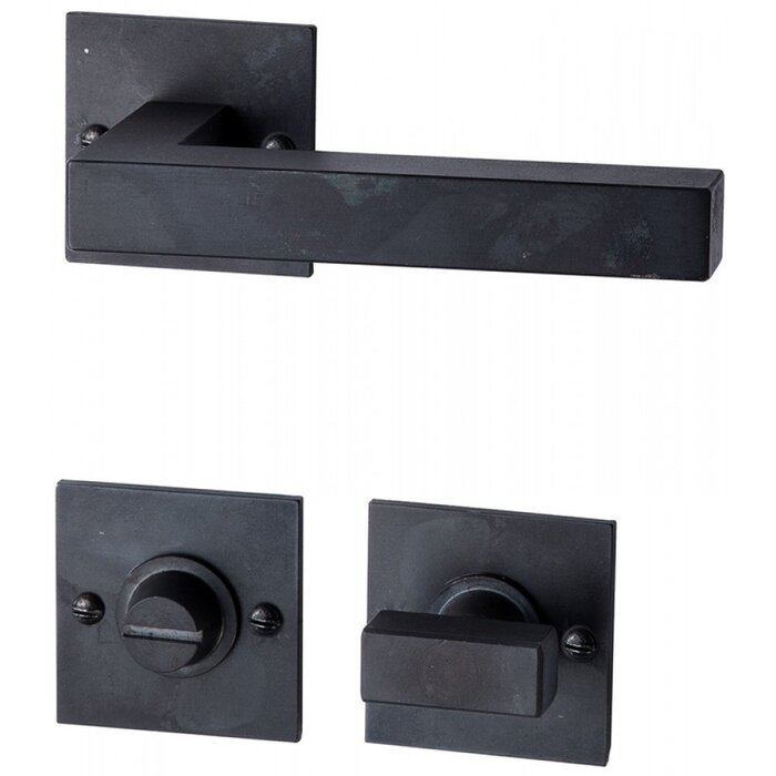 HALCO HALCÖ door handles ISCHGL on a square rosette - visibly screwed - Black steel