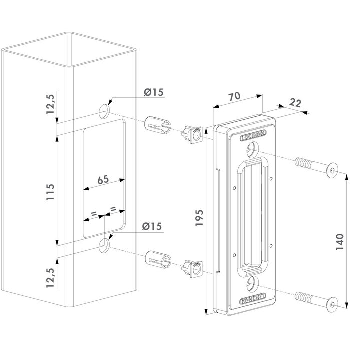 LOCINOX Loquet de verrouillage pour portail coulissant Locinox SSKZ-QF pour profilés carrés d'au moins 80 mm