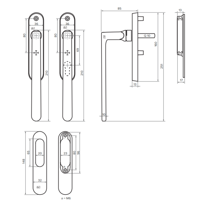Dauby Black sliding handle with bowl "L" blind aged iron (VO)