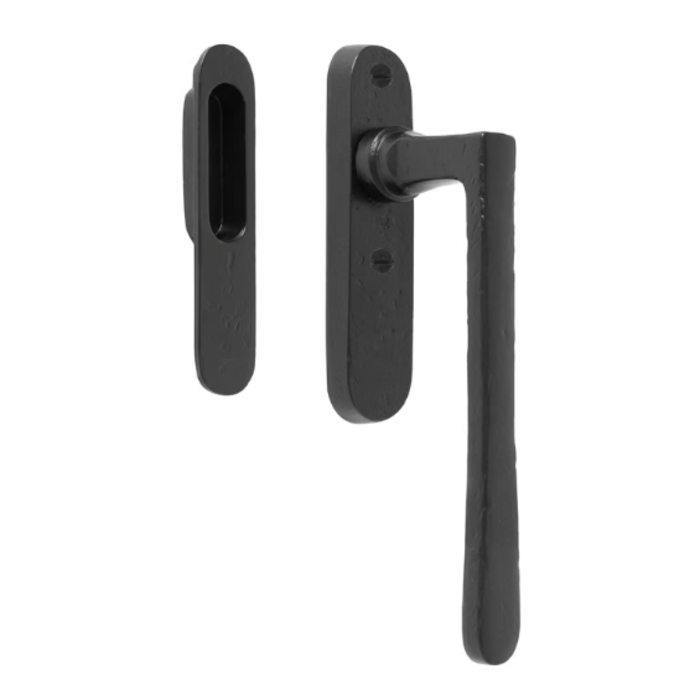 Dauby Black sliding handle with bowl "L" blind aged iron (VO)