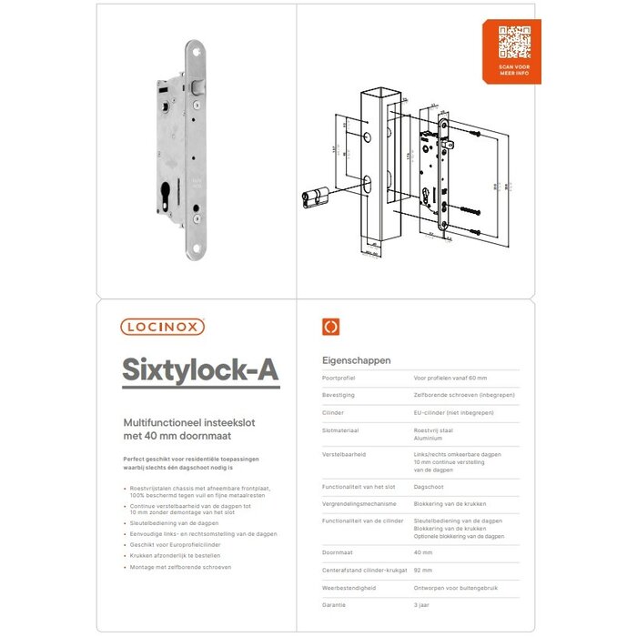 LOCINOX Locinox multifunctional mortise lock with 40mm pin - for profiles from 60 mm