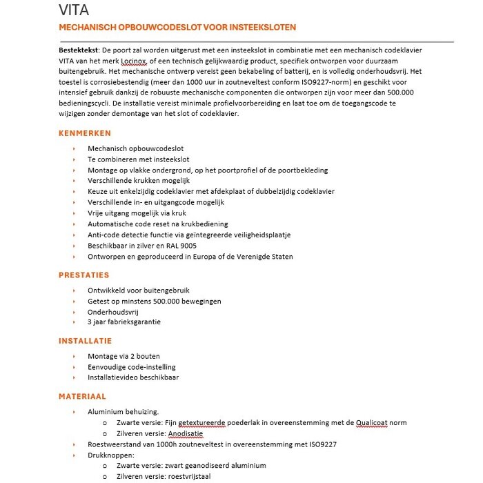LOCINOX Dubbelzijdig locinox codeslot VITA voor insteek sloten mechanisch  VITA-VSZ-2- Zwart