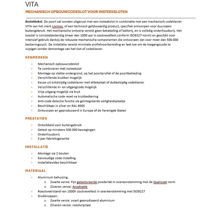 LOCINOX Locinox Codeschlösser VITA für mechanische Einsteckschlösser VITA-120-ZCZ - Schwarz
