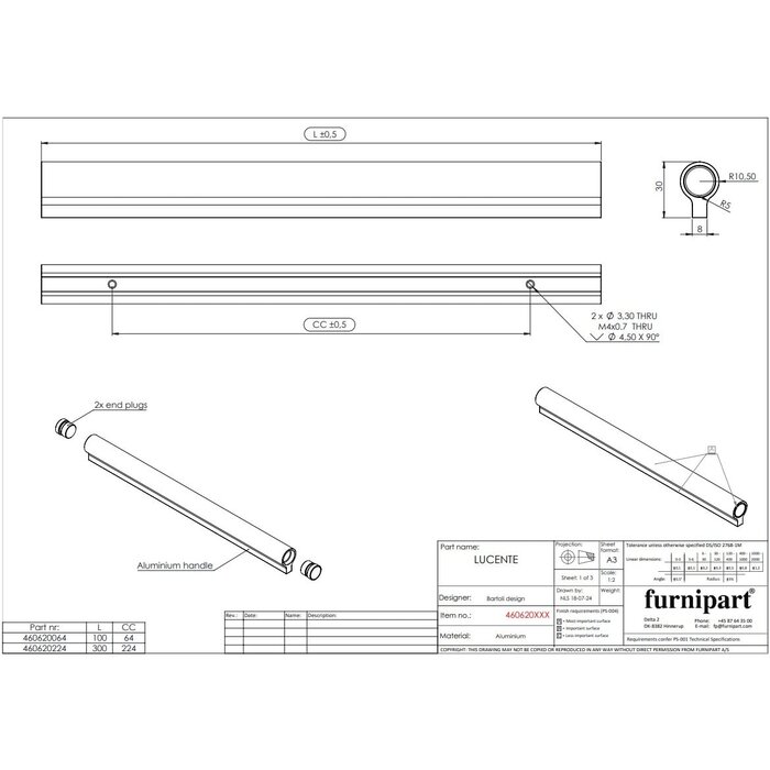 Furnipart Poignées de meubles Furnipart LUCENTE - Laiton mat