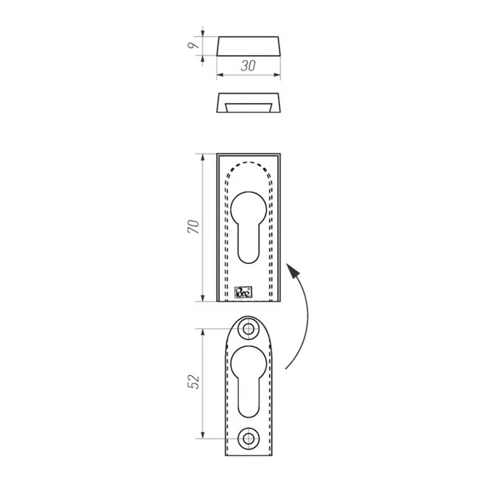 Dauby Piece of safety rosette rectangular matt bronze (WBS) 30x68mm