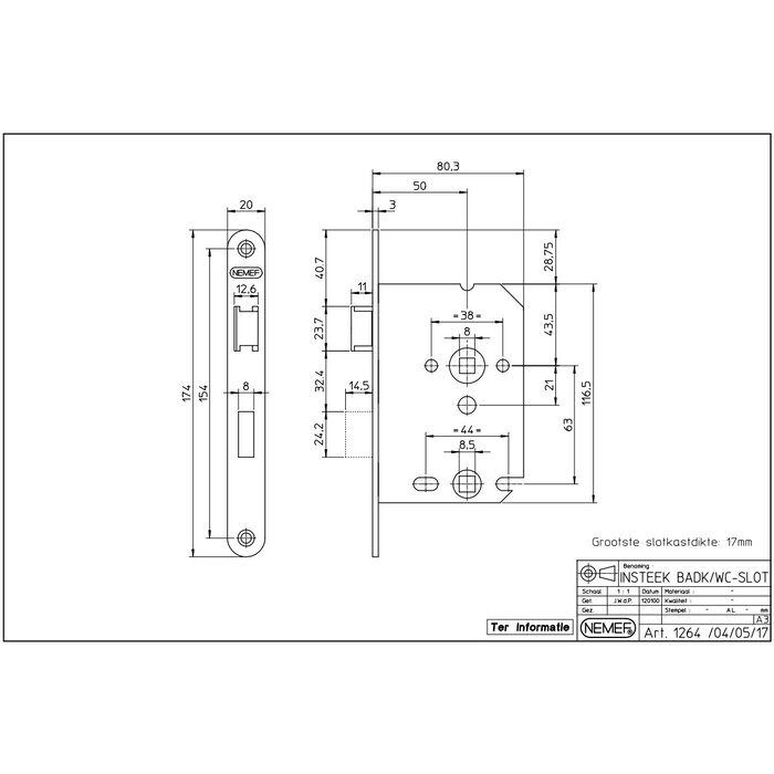NEMEF Edelstahl Bad-/WC-Schloss NEMEF 1264/17-50 mit abgerundeter Frontplatte