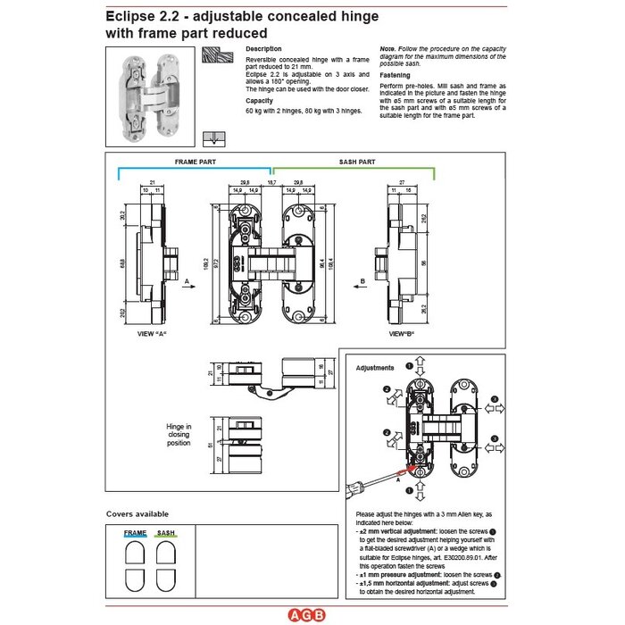 AGB  Onzichtbaar 3D scharnier AGB eclipse 2.2 wit