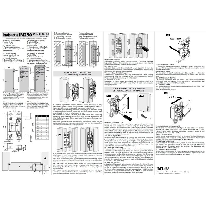Otlav Charnière 3D invisible Otlav Invisacta IN230120 - 23x120mm - Titane foncé