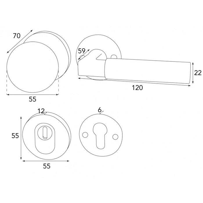 HALCO HALCÖ Sicherheitsbeschlag ZERMATT - Knopf und Drücker - Schwarzstahl