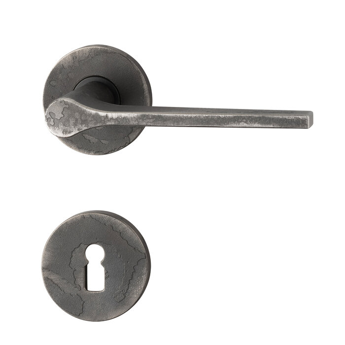 HALCO HALCÖ door handles Saalbach on round spring-loaded rosettes concealed - Raw steel