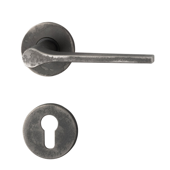 HALCO Poignées de porte HALCÖ Saalbach sur rosaces rondes à ressort dissimulées - Acier brut