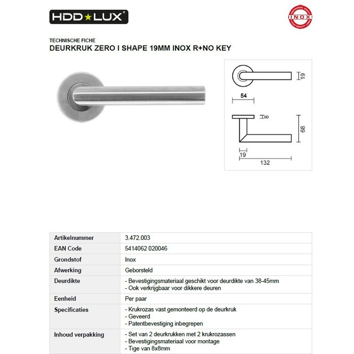 HDD Edelstahl Türgriffe I-Form 19mm - rechter Winkel 90°