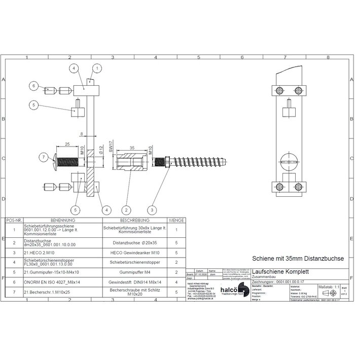 HALCO HALCÖ sliding door set for glass doors - 50 mm - Raw steel