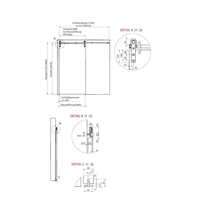 HALCO HALCÖ Schiebetürset für Glastüren - 50 mm - Schwarzer Stahl