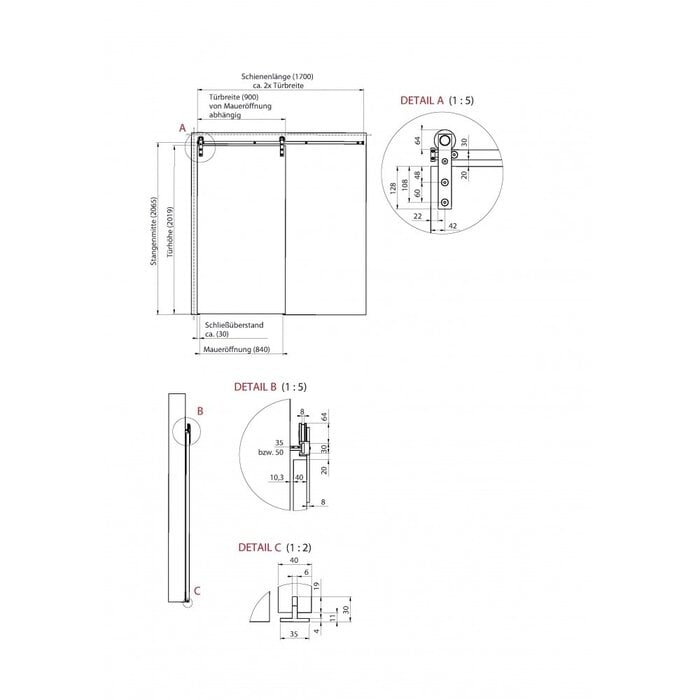 HALCO HALCÖ schuifdeur set voor glazen deuren - 50 mm  - Zwart staal