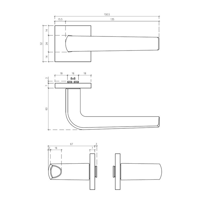 Aprile Solid Aprile door handles MELA square 52x52x7mm matt chrome